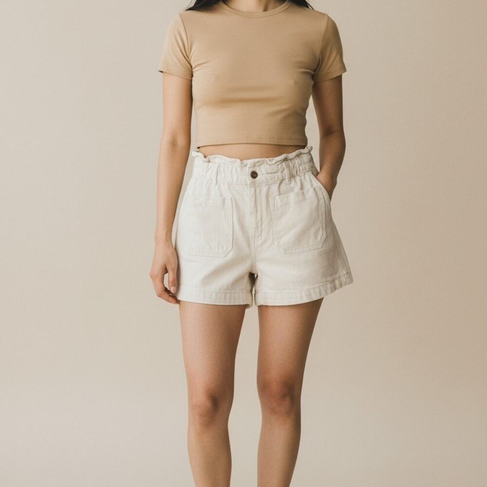 Zara Cream Paperbag Waist Denim Shorts Women's Size 6